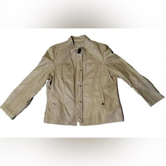 Danier Genuine Leather Lined Jacket Snap Front Beige 2XL Early 2000’s Luxury - Picture 2 of 5